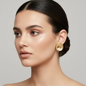 Clip on 1" comfort fit coil gold and tan swirl earrings